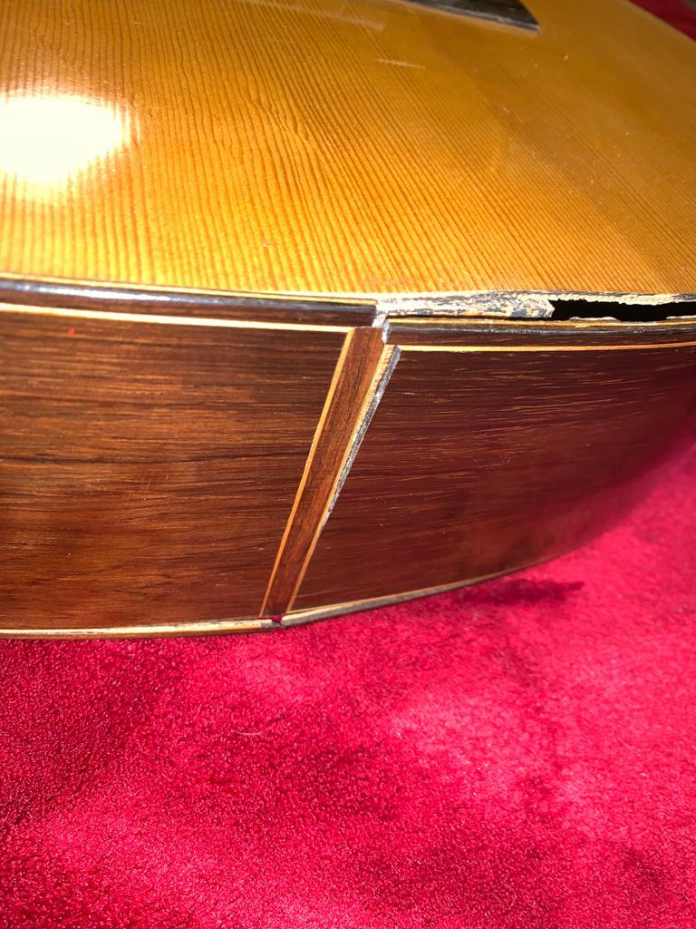 Marcelo Barbero guitar with its back removed during structural restoration
