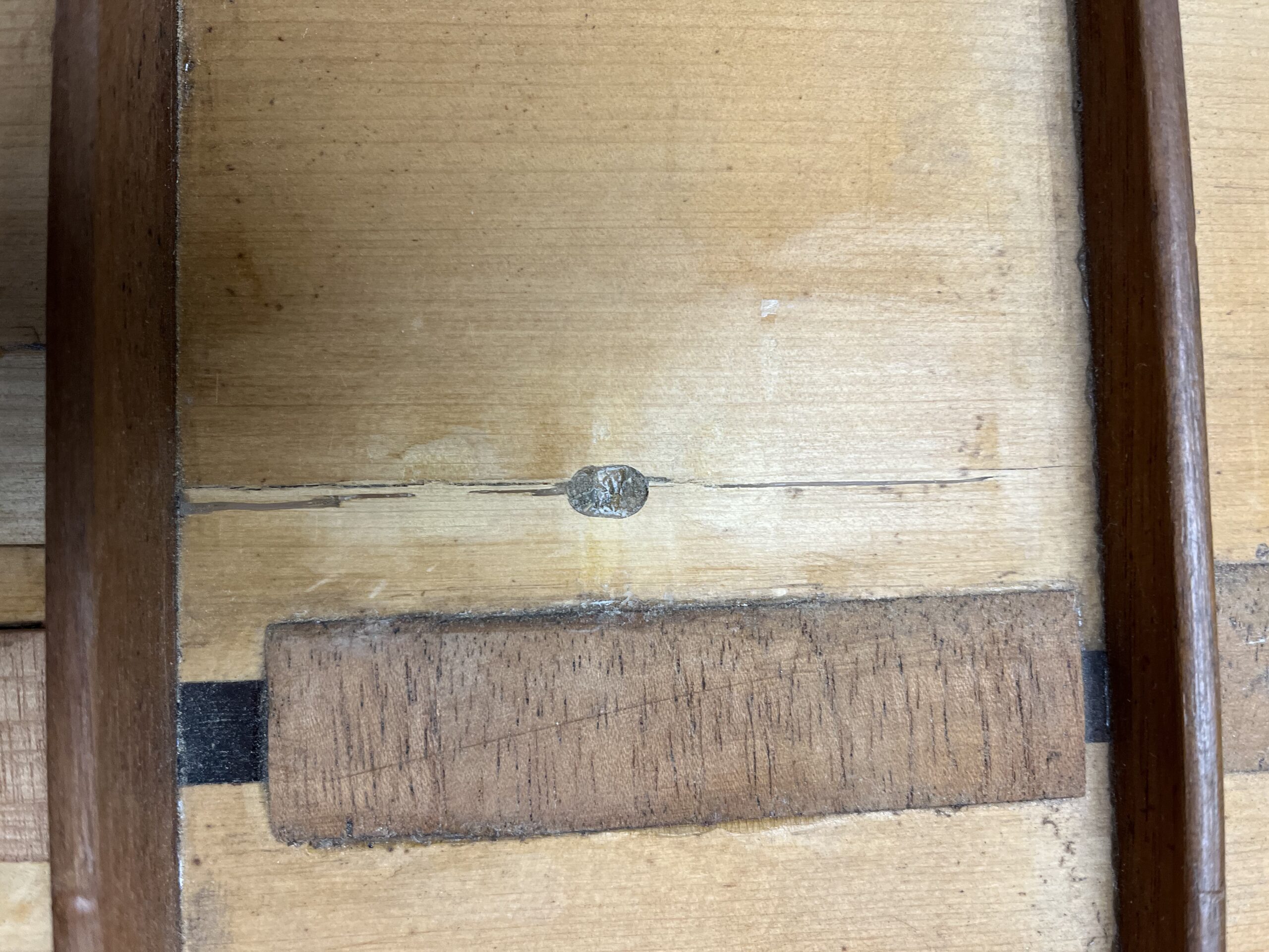Interior of the cypress back during restoration of the Marcelo Barbero guitar